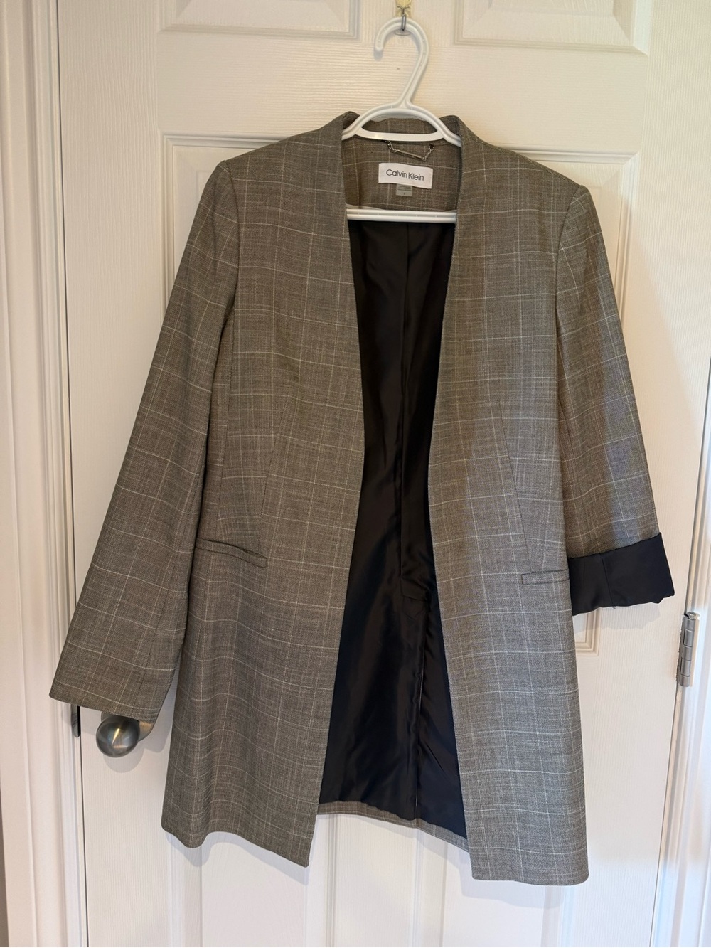 Calvin Klein Women's brown Plaid Open-Front Blazer Coat